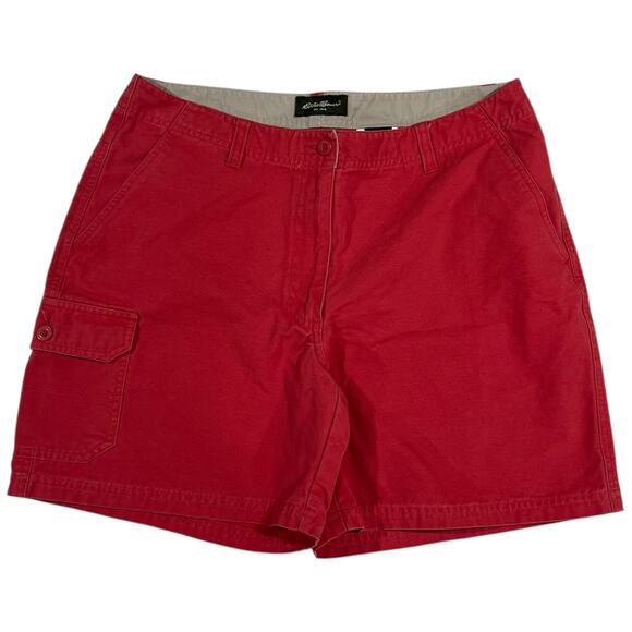 Eddie Bauer Cargo Shorts Size 10 Red Cotton Outdoor Casual Womens - Picture 1 of 9